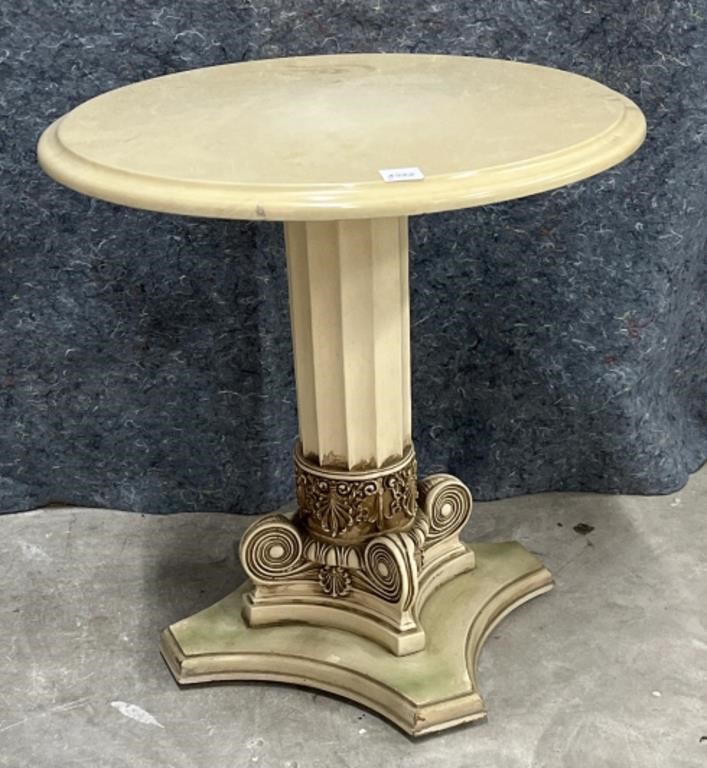 Vintage Faux Stone Top Pedestal Side Table  18 h