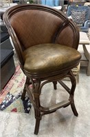 Rattan Swivel Bar Stool with Leather Seat 28 h