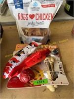 Farmland dogs luv Chicken treats & dog toys