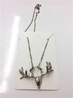 Sterling Deer Head Pendant - 17" Chain 925