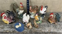 Box of vintage roosters