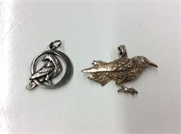 2 Sterling Crow Pendants (1 Marked/ 1 Tested)