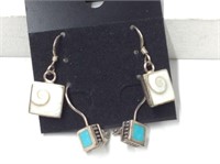 2 Pair Sterling Earrings, White/ Turquoise Stones