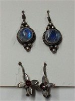 2 Pair Earrings Moonstone And Red Stone