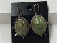 Sterling And Green Stone Earrings