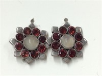 Sterling Flower Earrings Red Stones