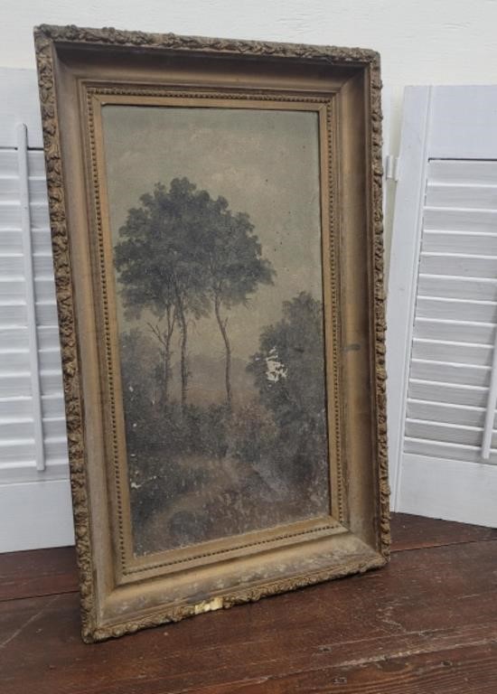 Vintage oil painting - landscape trees - some
