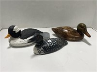 3 Decorative Ducks - 2 Wood and 1 Plastic