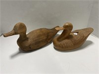 2 Decorative Wood Carved Ducks