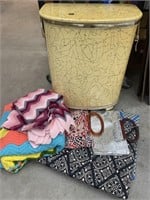 Vintage cloths hamper, hand bags, crocheted