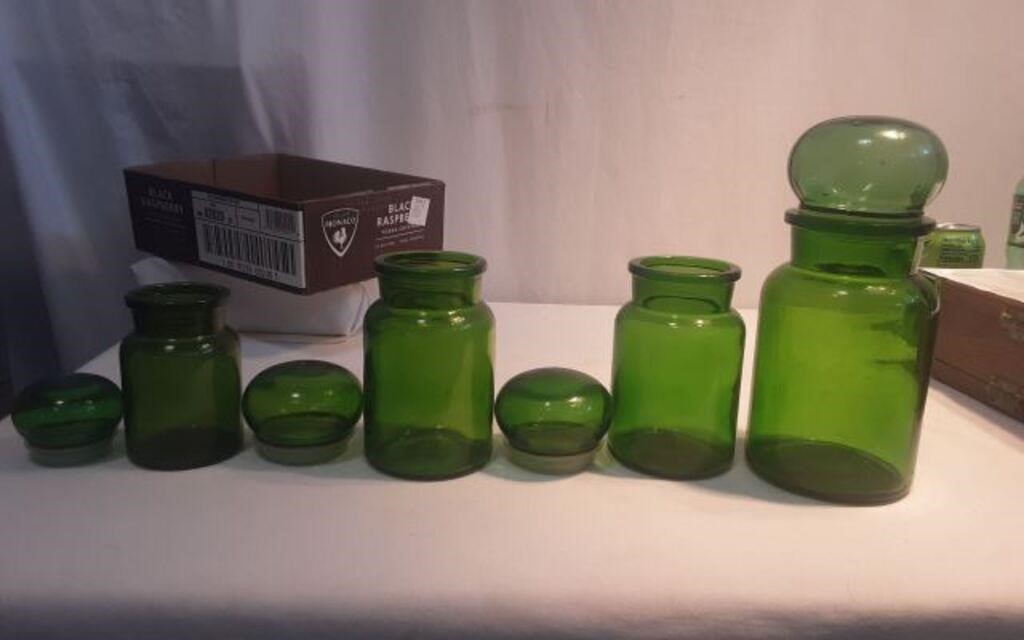 Glass Apothecary Canister Bubble Top Emerald Green