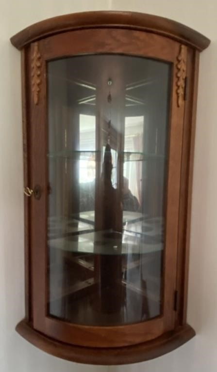 28" Oak Curved Glass Wall Curio Cabinet