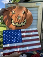 Wooden Flag & Wooden Pumpkin
