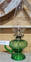 VTG GREEN GLASS FINGER OIL LAMP