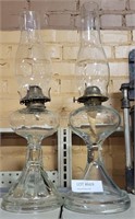 2 VTG CLEAR GLASS OIL LAMPS