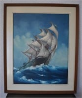 R. J. Diaz Oil on Canvas of Sailing Ship