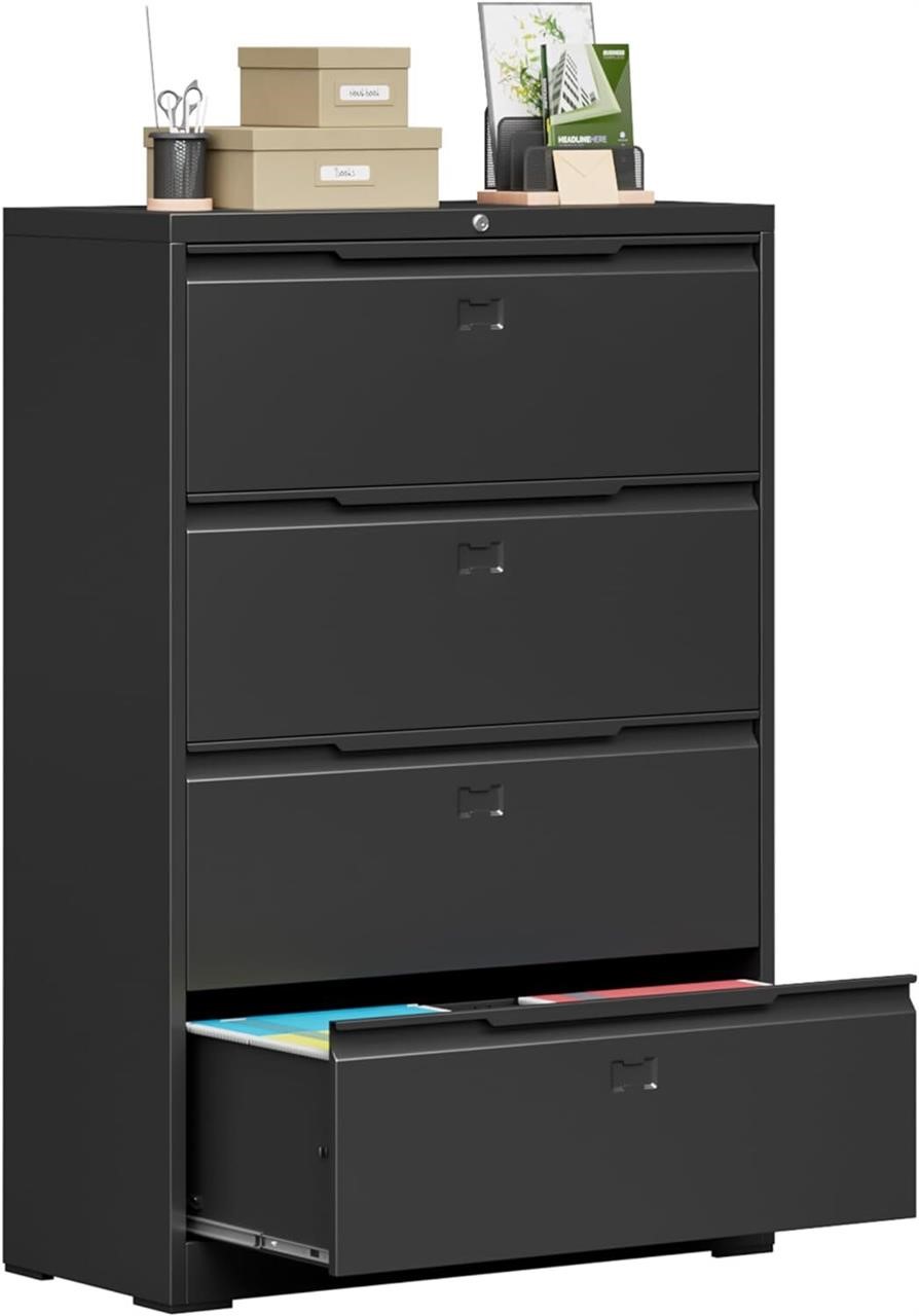 4 Drawer Lateral Cabinet  36W Black