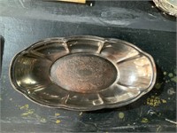 silver on copper vintage oval bowl