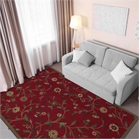 3'3x5' Floral Red Rug  Non-Slip  Washable