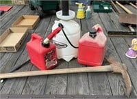 Fuel Cans, Pickaxe and Sprayer