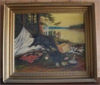 A. Miller O/C Painting of Bears at Campsite