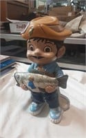 Vintage Smiley Boy Fisherman Ceramic Figurine