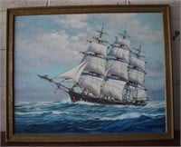 H. Fernandez Oil on Canvas of Ship