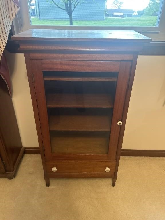 Antique display cabinet, glass door w/drawer