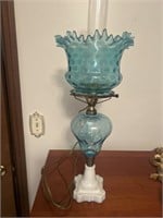 Antique lamp w/blue shade
