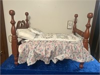 Antique Campbellsville Cherry doll bed w/doll