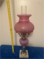 Antique cranberry hobnail lamp