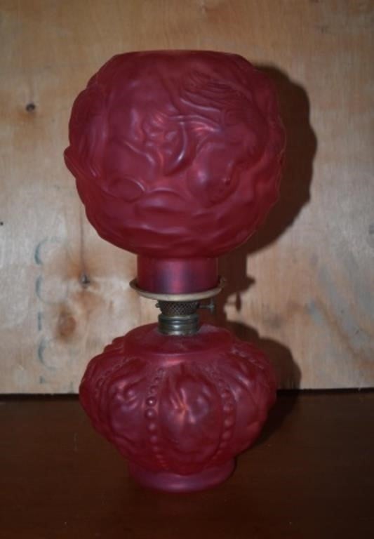 Miniature Red Satin Glass Lamp