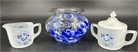 Westmorland Hp Satin C&S & Blue Art Glass Vase