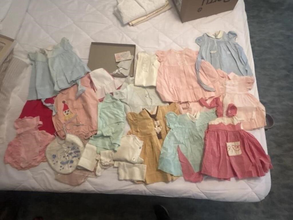 Vintage baby dresses, gowns, socks, bonnet, wash