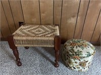 Floral Foot stool, and mid century woven foot