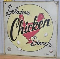 13" sq "Chicken Dinner" metal sign