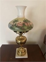 Antique lamp w/hand painted shade