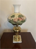 Antique lamp w/hand painted shade