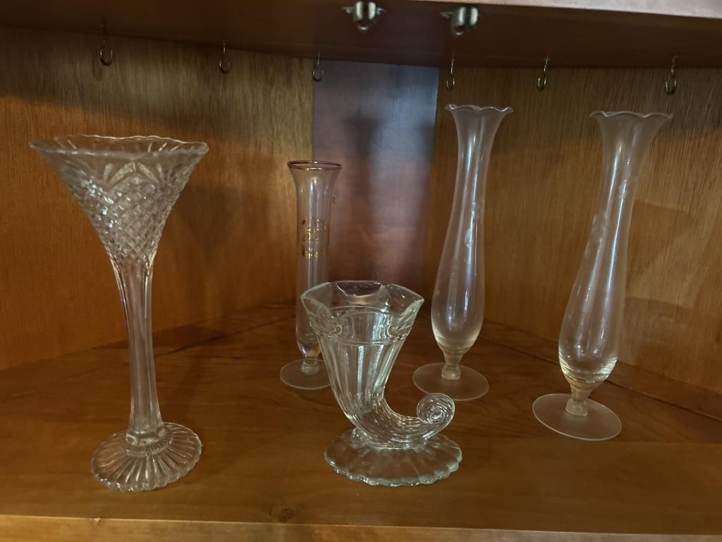 Cornucopia depression vase, 2 etched vases, 50th