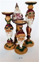 (Set of 3) Candle Holders and Santa Figure