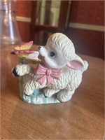 Antique lamb planter w/butterfly