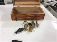 wood jewelry box with 5 watches