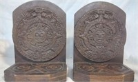 Wooden Bookends Aztec Mayan carvings