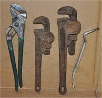 Pump pliers, 10" & 12" Ridgid pipe wrenches & more