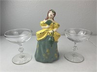 Women Ceramic Figurine with Clear Glasses