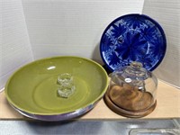 Large Bowl, Glass Covered Board for Cheese or