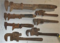 Group of antique pipe wrenches