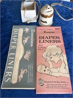 Vtg baby diaper liners, bottle warmers