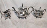 Wilcox Du-Barry- 3pc Tea Set Silver Plare.