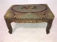 Antique Footstool with Embroidered Top
